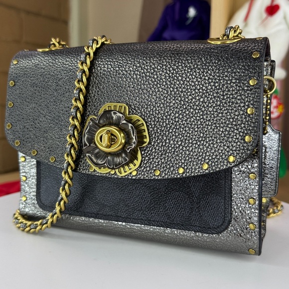 Coach Handbags - 💥COACH - PARKER 18 IN SIGNATURE CANVAS WITH RIVETS AND SNAKESKIN DETAIL -45U583